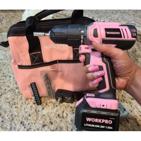 Pink Cordless 20V Lithium-ion Drill Driver Set 1 Battery Charger and Storage Bag - Picture 2 of 3